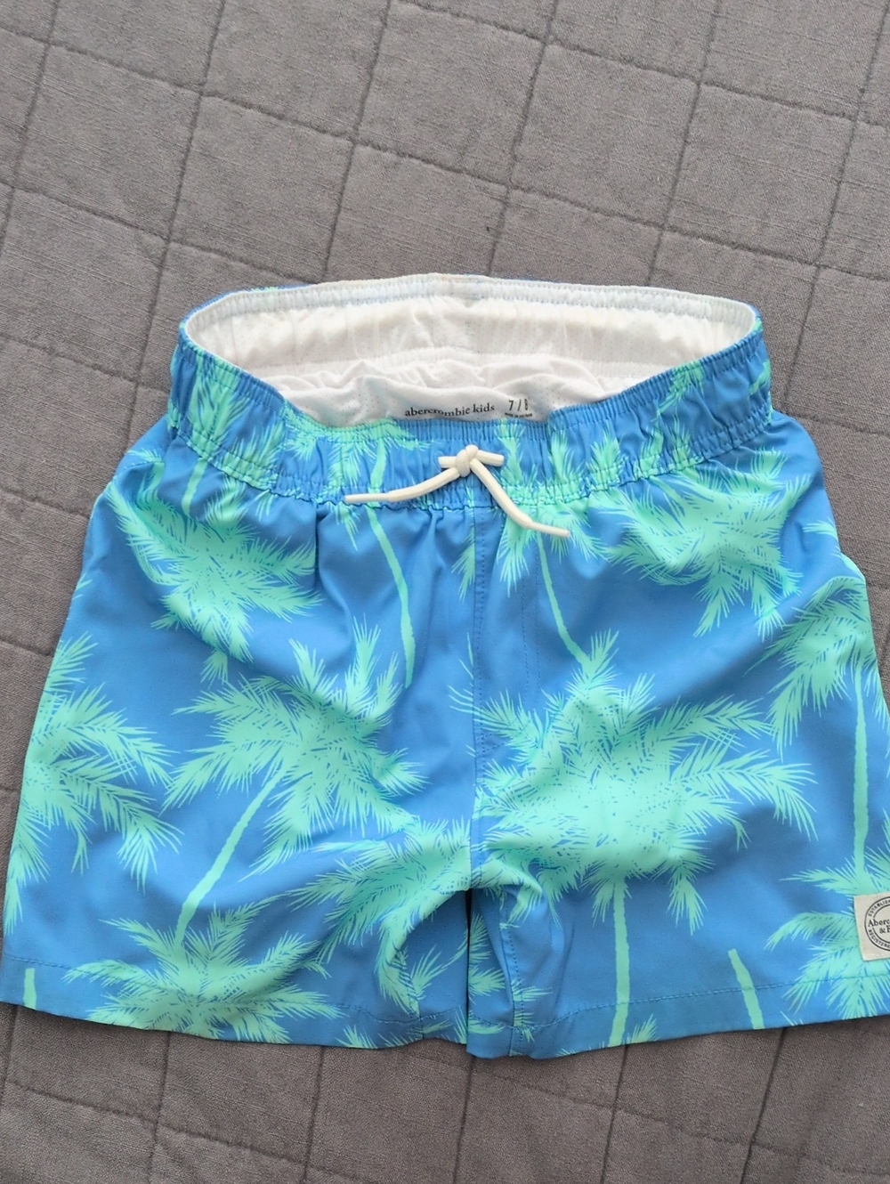 abercrombie kids Blue Swim Shorts with Mint Palm Print